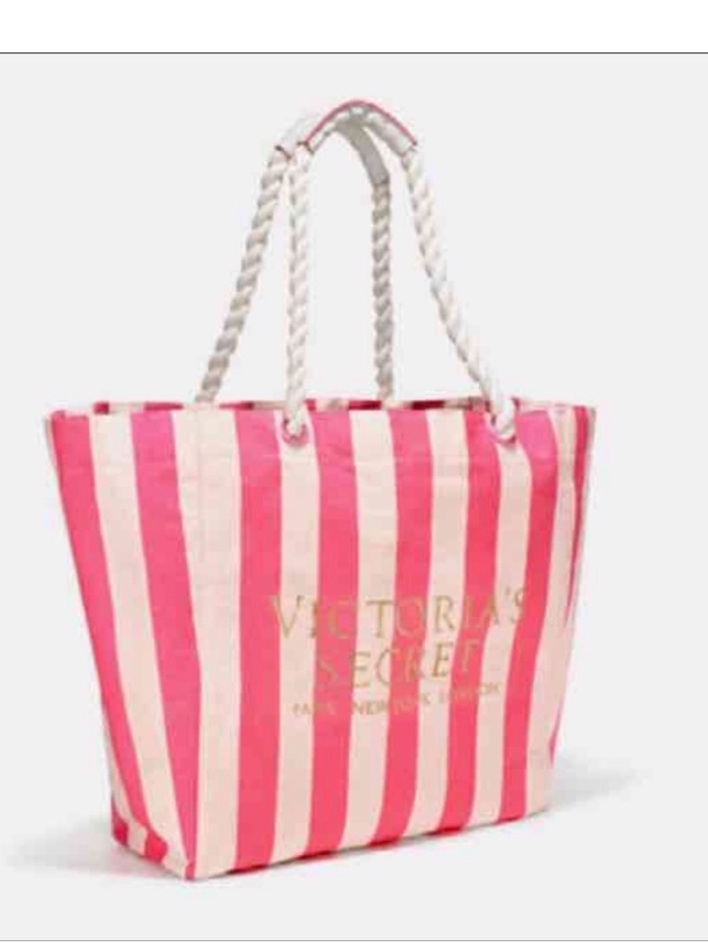 Victoria's Secret Pink & White Striped Rope Tote